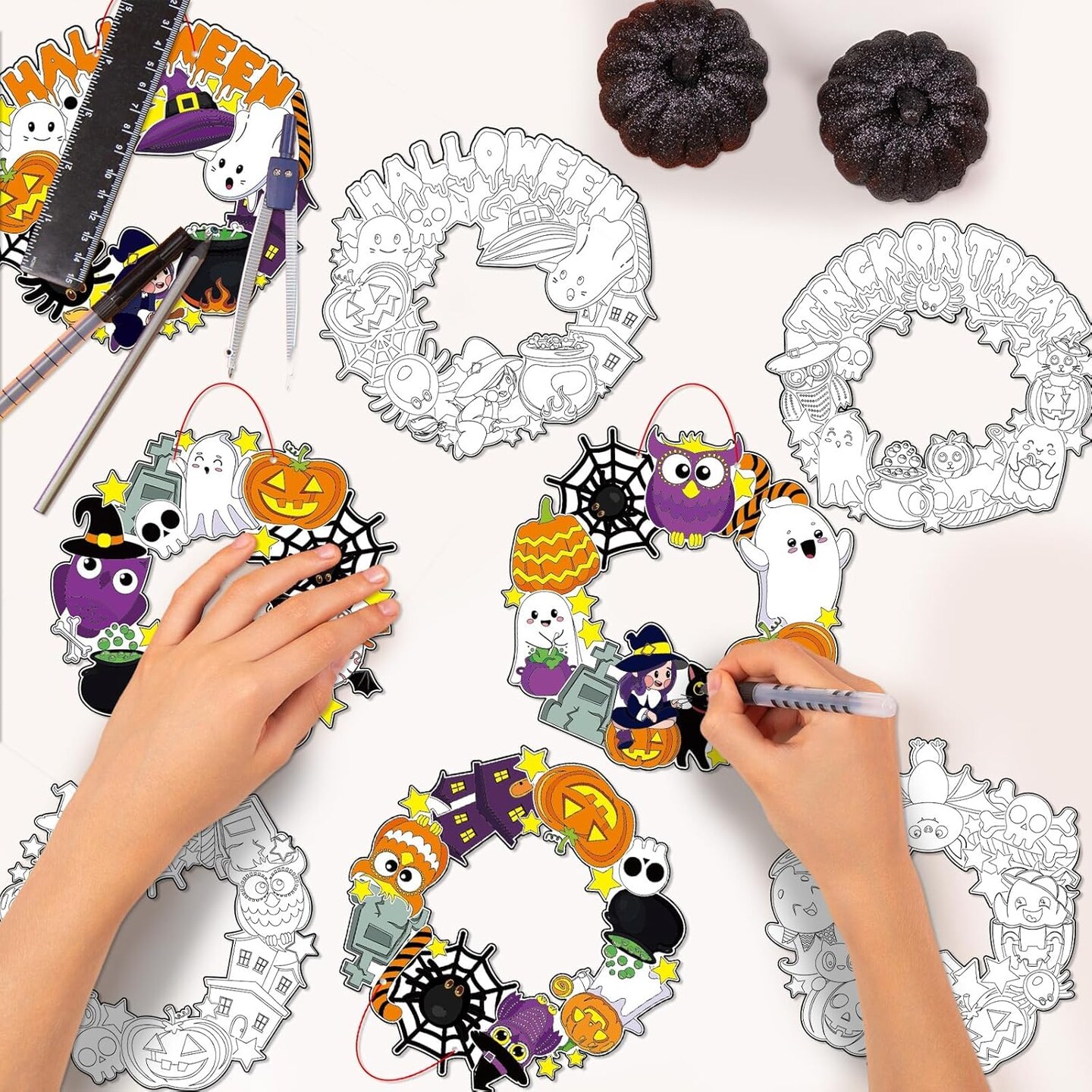 Pumpkin Ghost Witch Hat Craft Kits for Kids Classroom Activity DIY Halloween Arts Crafts for Party Activities Art Ornament Halloween Decoration Supplies