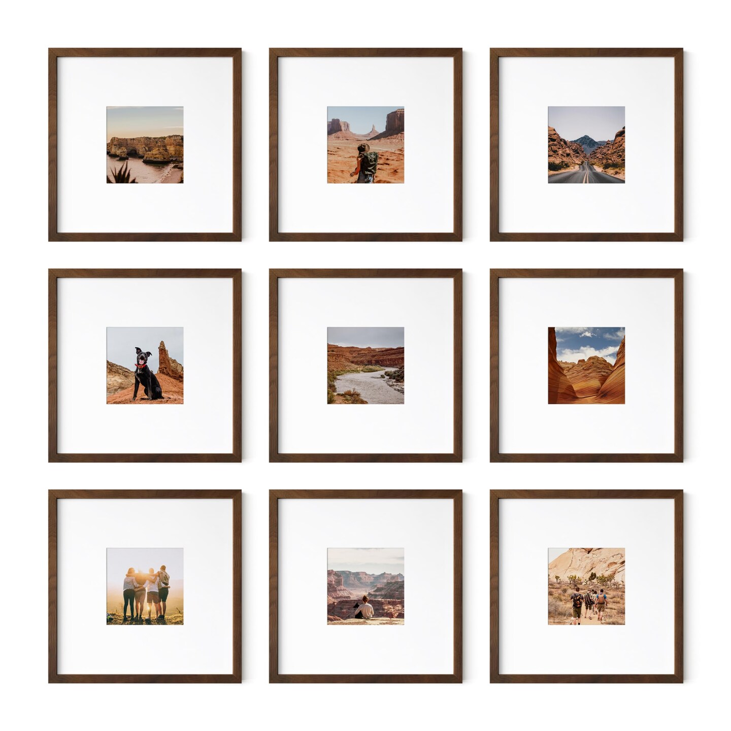 Haus and Hues Oak Wood Square Gallery Wall Picture Frames, Set of 9