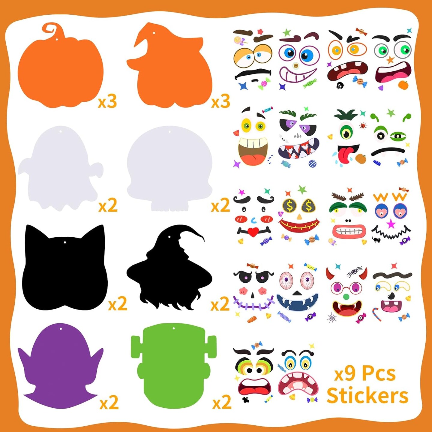 Halloween Activitie Art and Craft Foam Pumpkin Cat Bat Ghost Witches with Self Adhesive Face Stickers Kits for Kids Halloween Decorations Game Party Favors