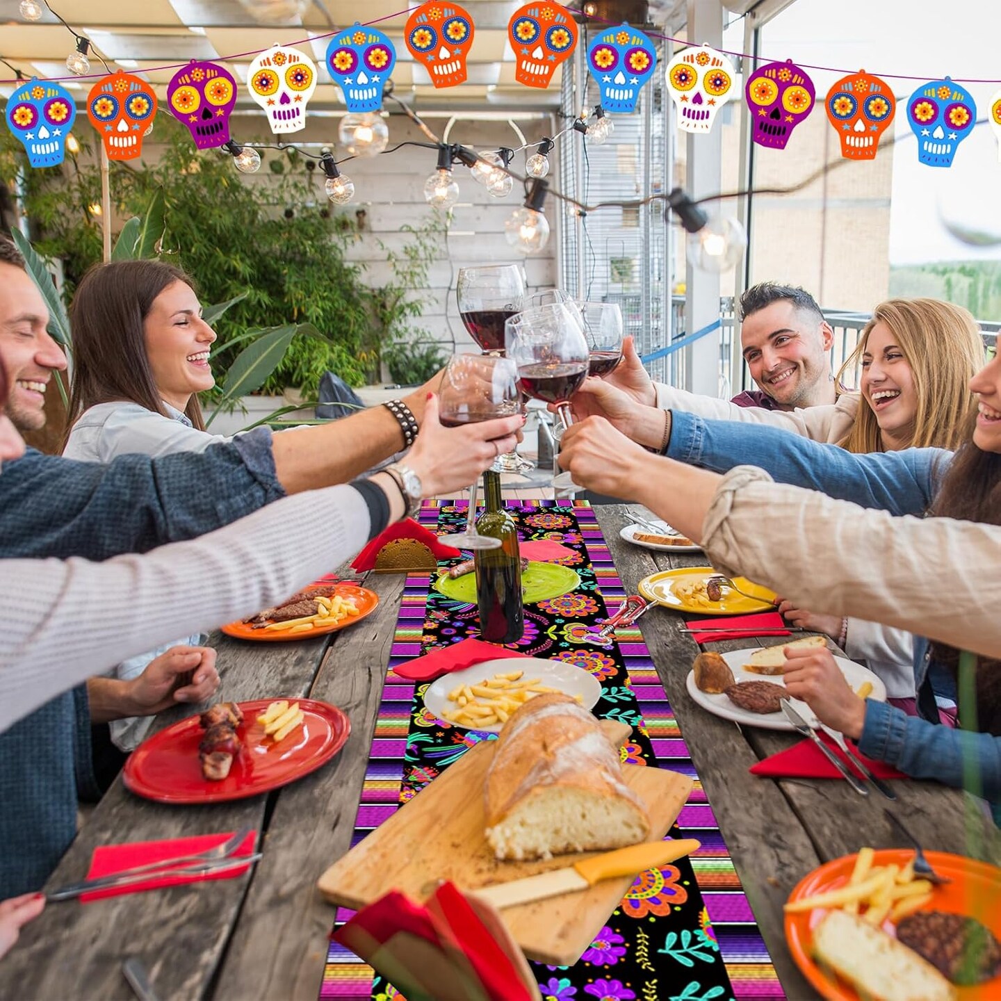 Day of The Dead Table Runner Mexican Linen Table Runner