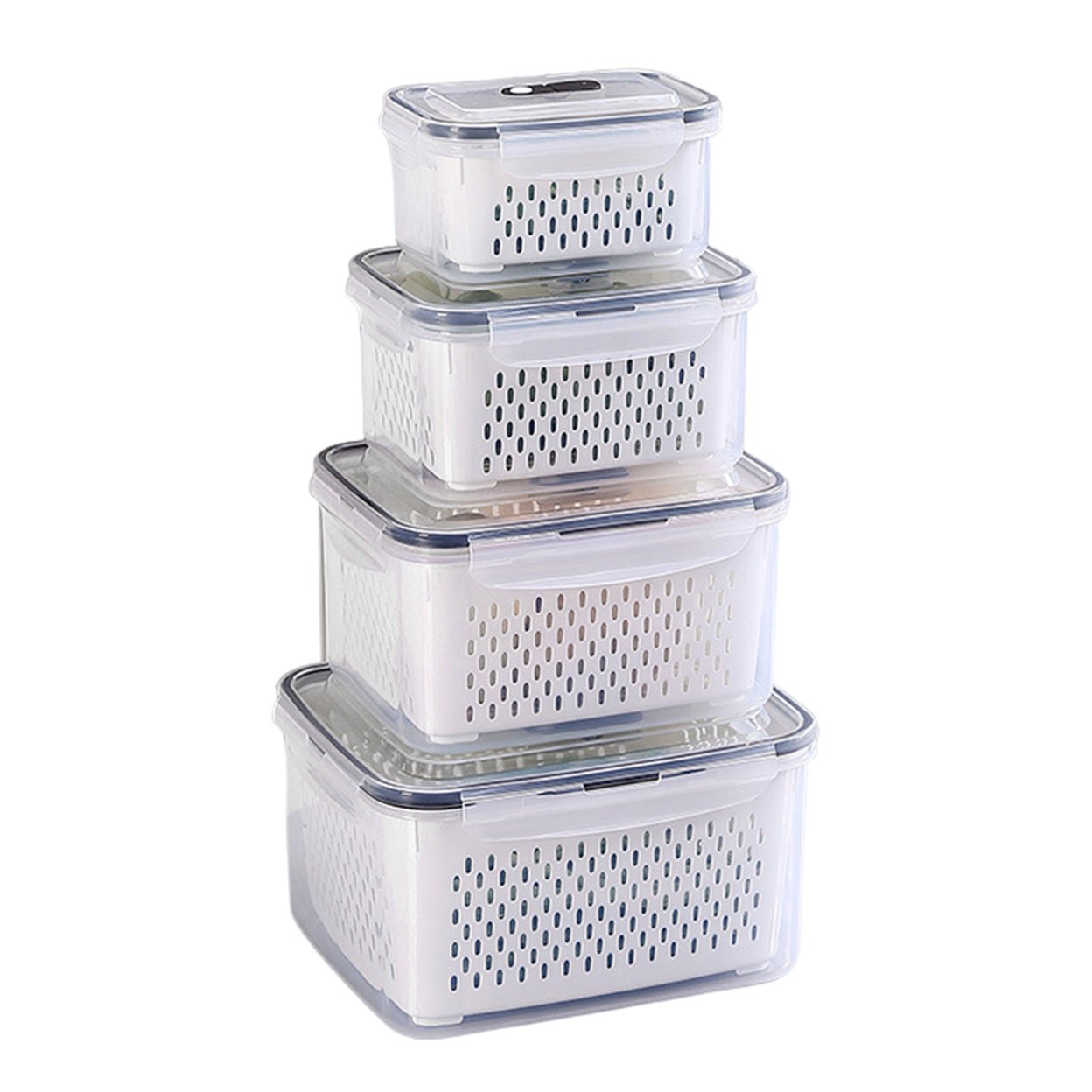 3/4/5Pcs Food Storage Box Large Capacity Double-Layer Design Food Grade Bpa Free Fridge Vegetables Fruits Container With