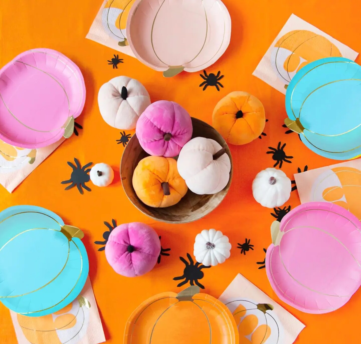 Colorful Pumpkin Shaped Party Plates for Halloween, Thanksgiving &#x26; Autumn