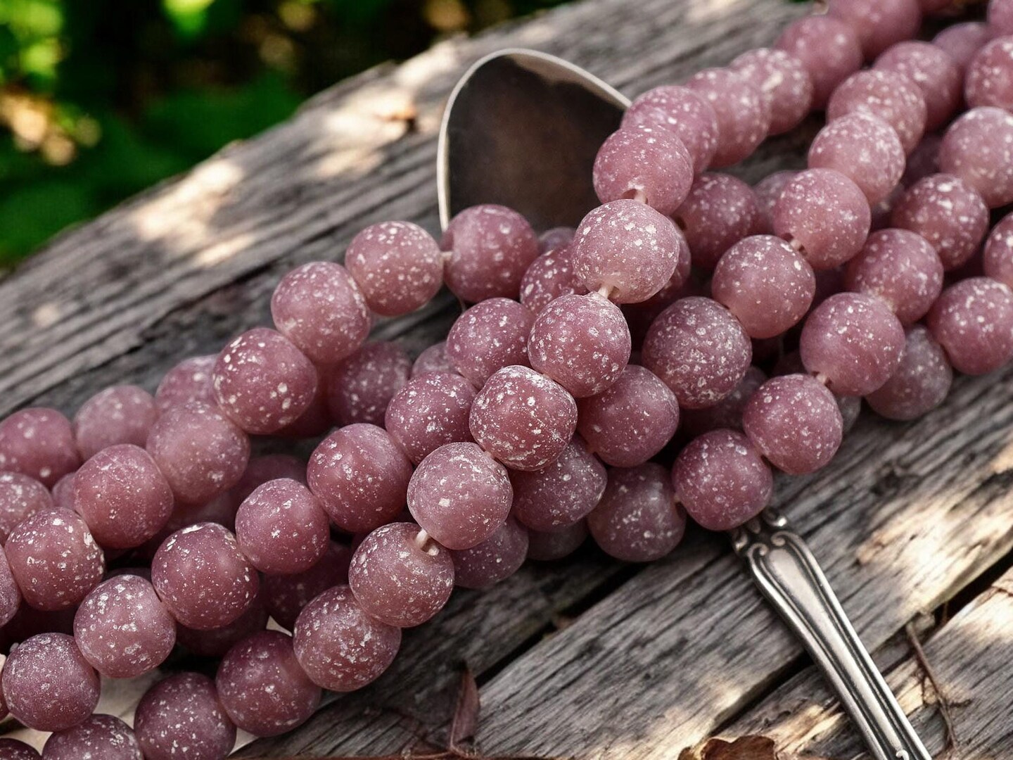 Mauve Pink Pompeii Round Beads (24&#x22; Strand)  Indonesian Glass Beads