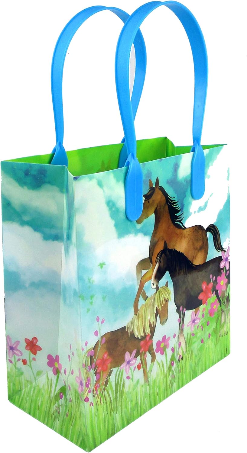 TINYMILLS Horse and Pony Themed Party Favor Bags Treat Bags, 12 Pack