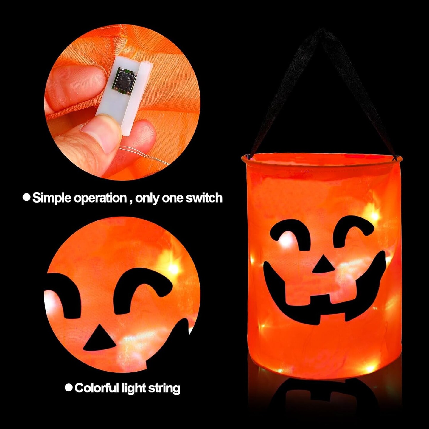 LED Light Halloween Candy Bags for Kids Light up Multipurpose Halloween Trick or Treat Bucket with Pumpkin Smile Face for Halloween Party Favors Goodie Bags,Orange