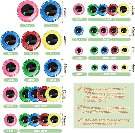 Sticker Eyes 6mm to 35mm Assorted Colors Round Plastic Crafts Eyes for DIY Arts Crafts Scrapbooking