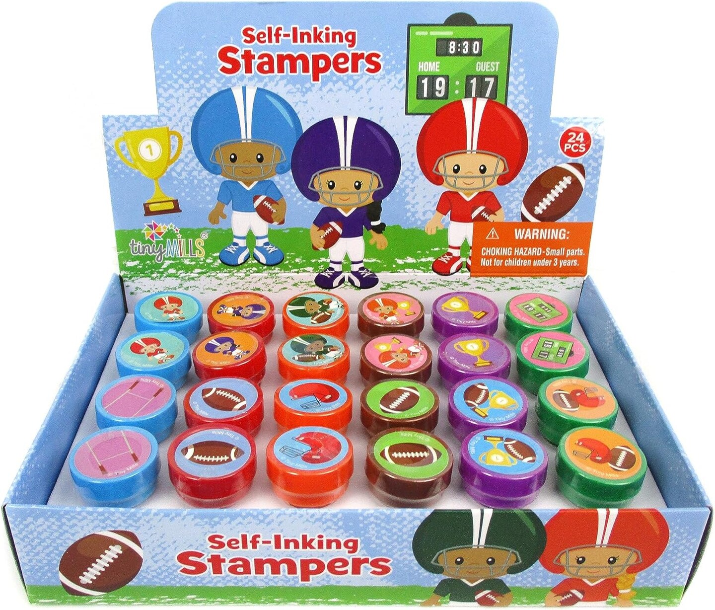 TINYMILLS 24 Pcs Football Themed Assorted Stamps for Kids Self Ink Stamps (12 Different Designs) Football Party Favors, Football Goody Bag Fillers, Carnival Gifts, Sports Party Favors