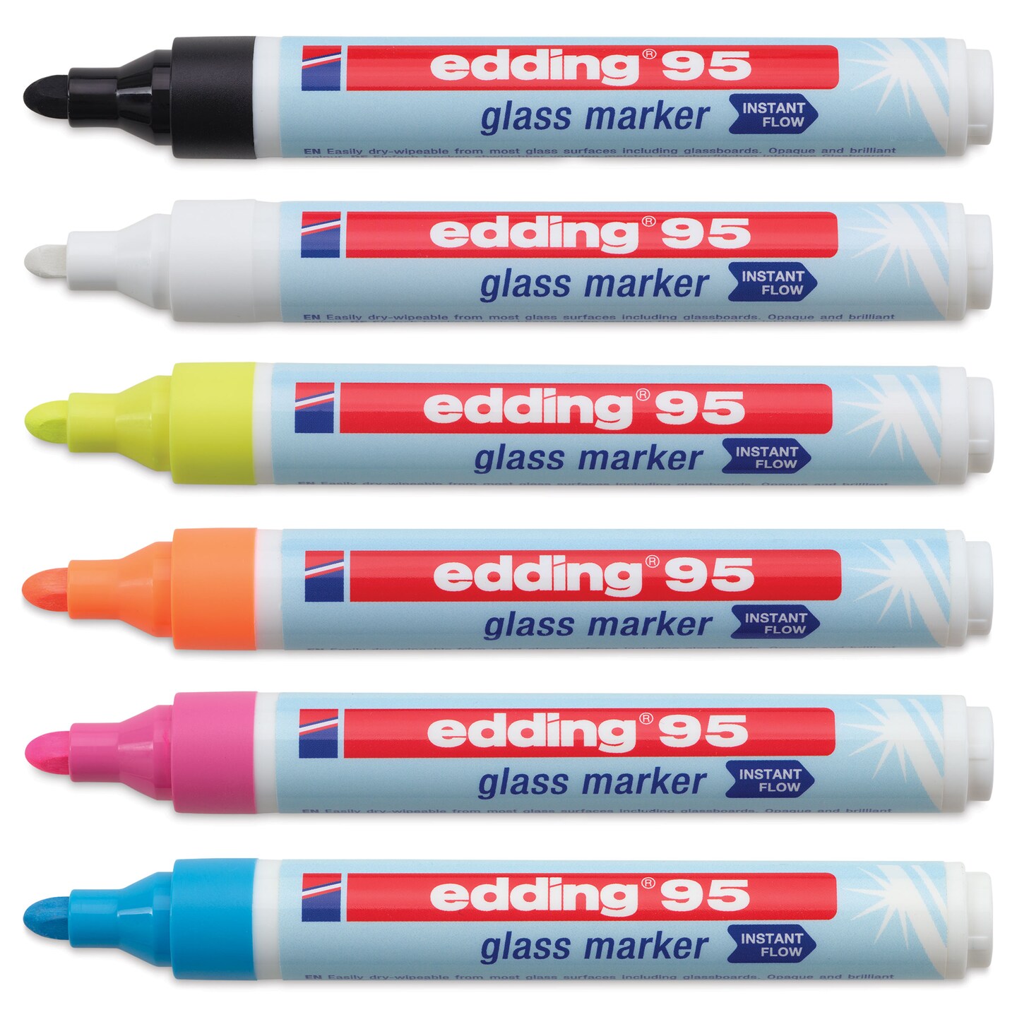 Edding 95 Glass Markers - Assorted Colors, Set of 6