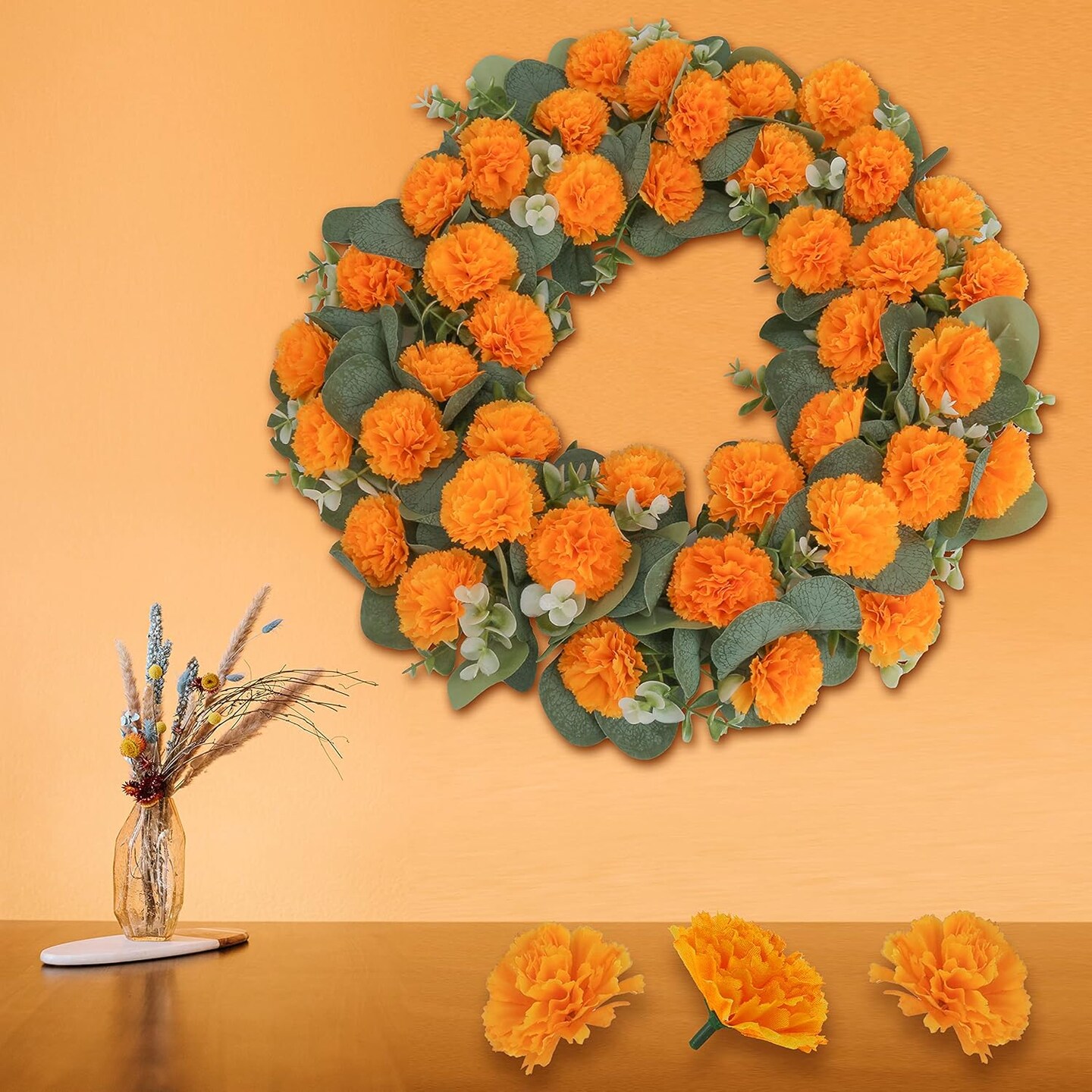 Marigolds Decoration Set,Orange Marigold Flowers Decor For Diwali,Indian Festival,Traditional, Backdrop,Parties
