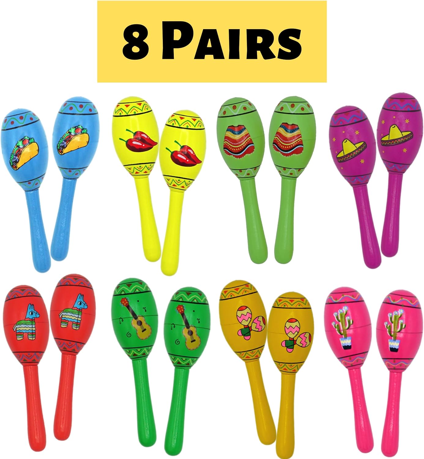 16 PCS Fiesta Maracas Party Favors for Kids &#x26; Adults Wooden - Cinco de Mayo Mexican Party Supplies, Fiesta Decoration, De Los Muertos Day of Dead