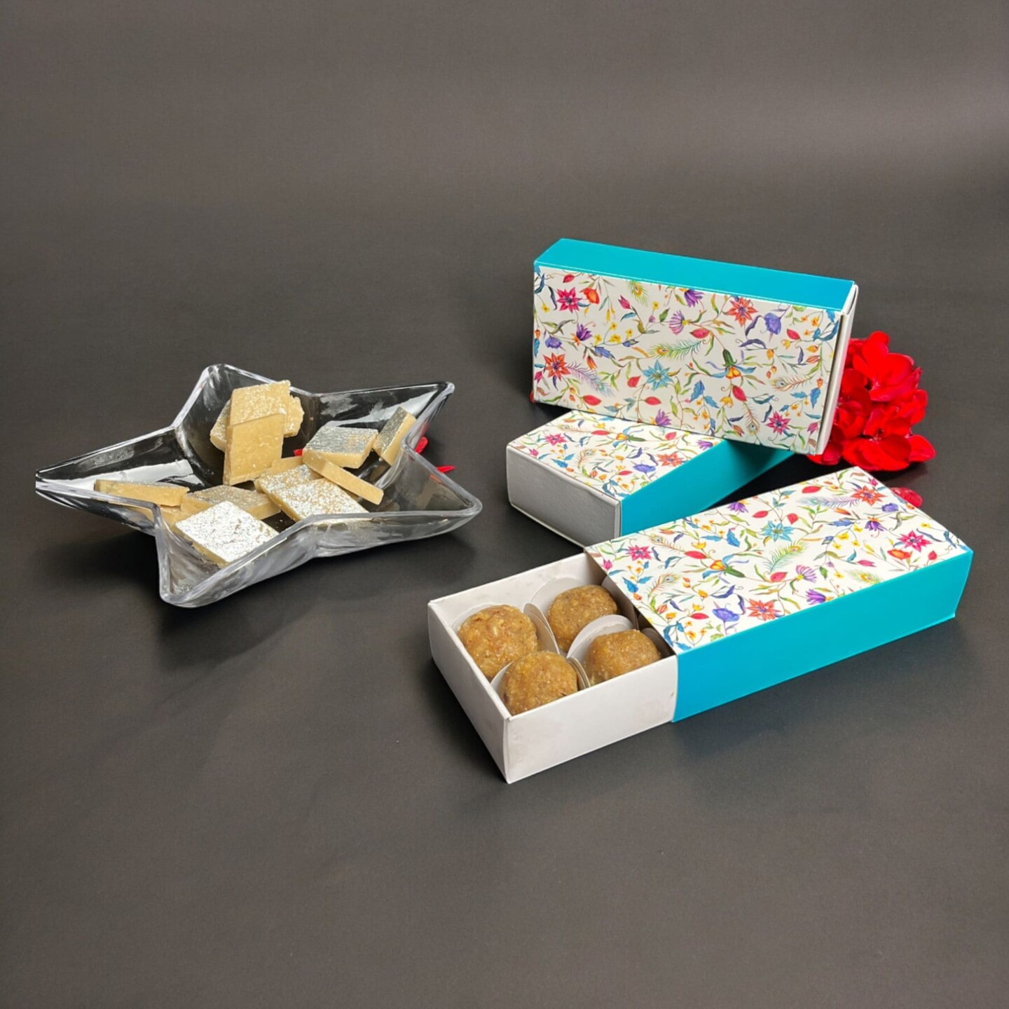 Sweet Boxes for Indian Sweets Flower Design Empty Mithai Box with Lid for Cookies Goodies Candy Handmade Bulk Gift Boxes - Favor Box for Wedding Pooja Baby Shower Housewarming Return Gifts