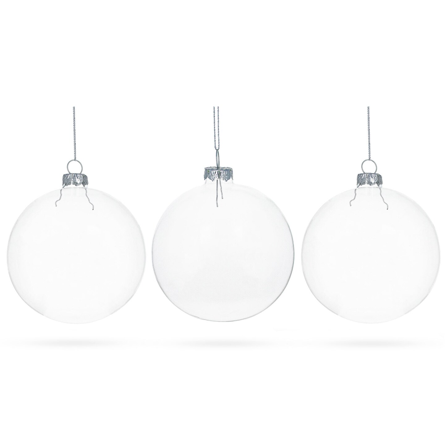 Set of 3 Clear Blown Glass Ball Christmas Ornaments 4.7 Inches (120 mm)