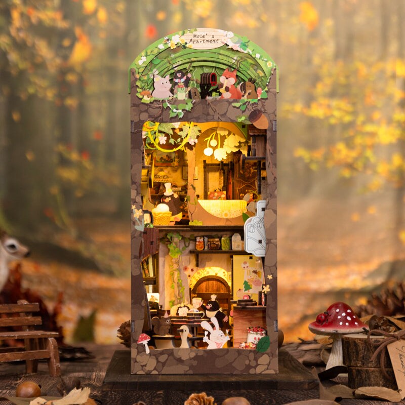 DIY Miniature Book Nook Kit | Mole&#x27;s Apartment w/ Dust Cover