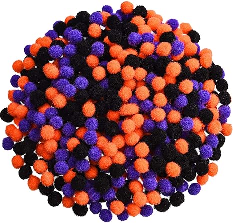 Fuzzy Pom Balls Fluffy Pom Balls for DIY Hobby Supplies Halloween Party Decorations (Black, Orange, Purple)