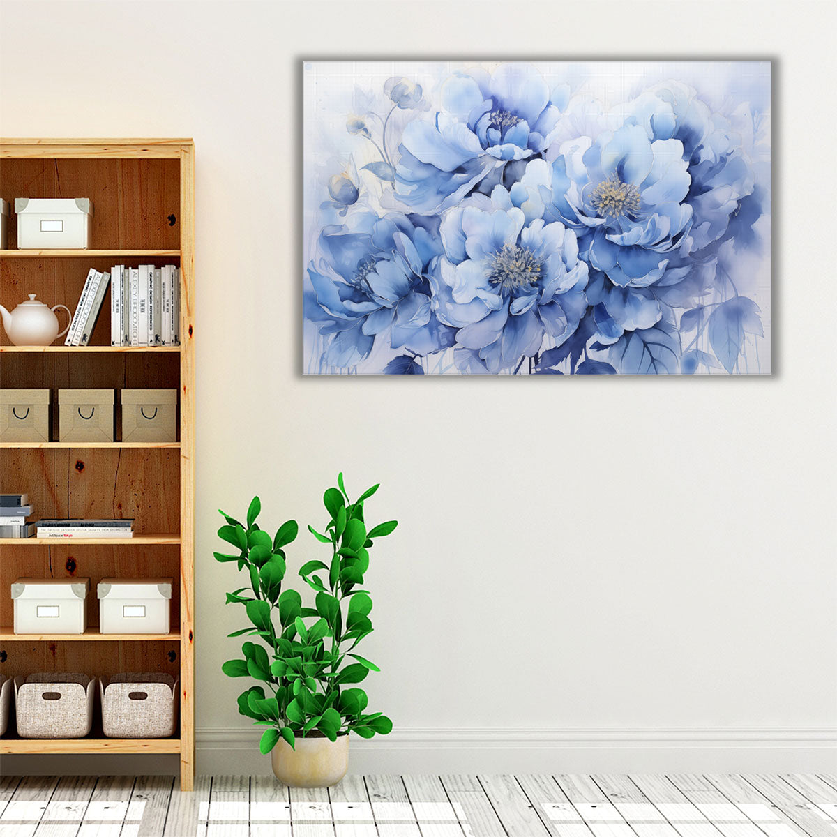 Blue Floral Canvas Wall Art Print – Indigo Petal Whispers Framed Flower Art for Living Room and Bedroom Décor product 5