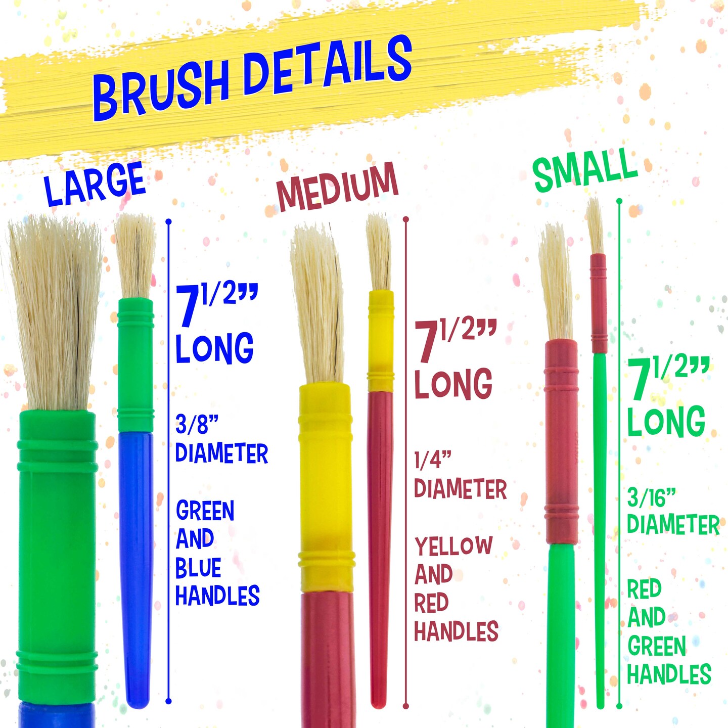 U.S. Art Supply 12-Piece Round Children&#x27;s Tempera Paint Brush Set in 3 Sizes, 4 Small, 4 Medium, 4 Large - Fun Kid&#x27;s Party, School, Student, Craft