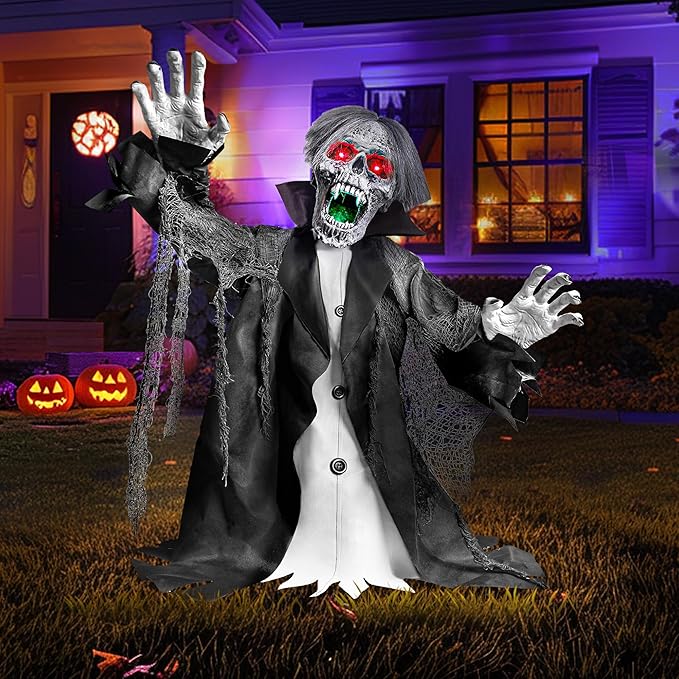 Decorations Outdoor with Light and Sound, 2.3FT Motion and Sound Activated Scary Deco Props for Outdoor,Yard,Lawn,Patio,Haunted House