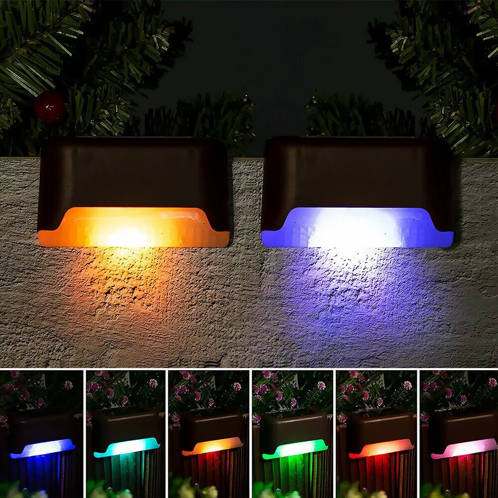 Kitcheniva 4 Pcs Solar LED Deck RGB Lights Outdoor Waterproof Steps Lamps