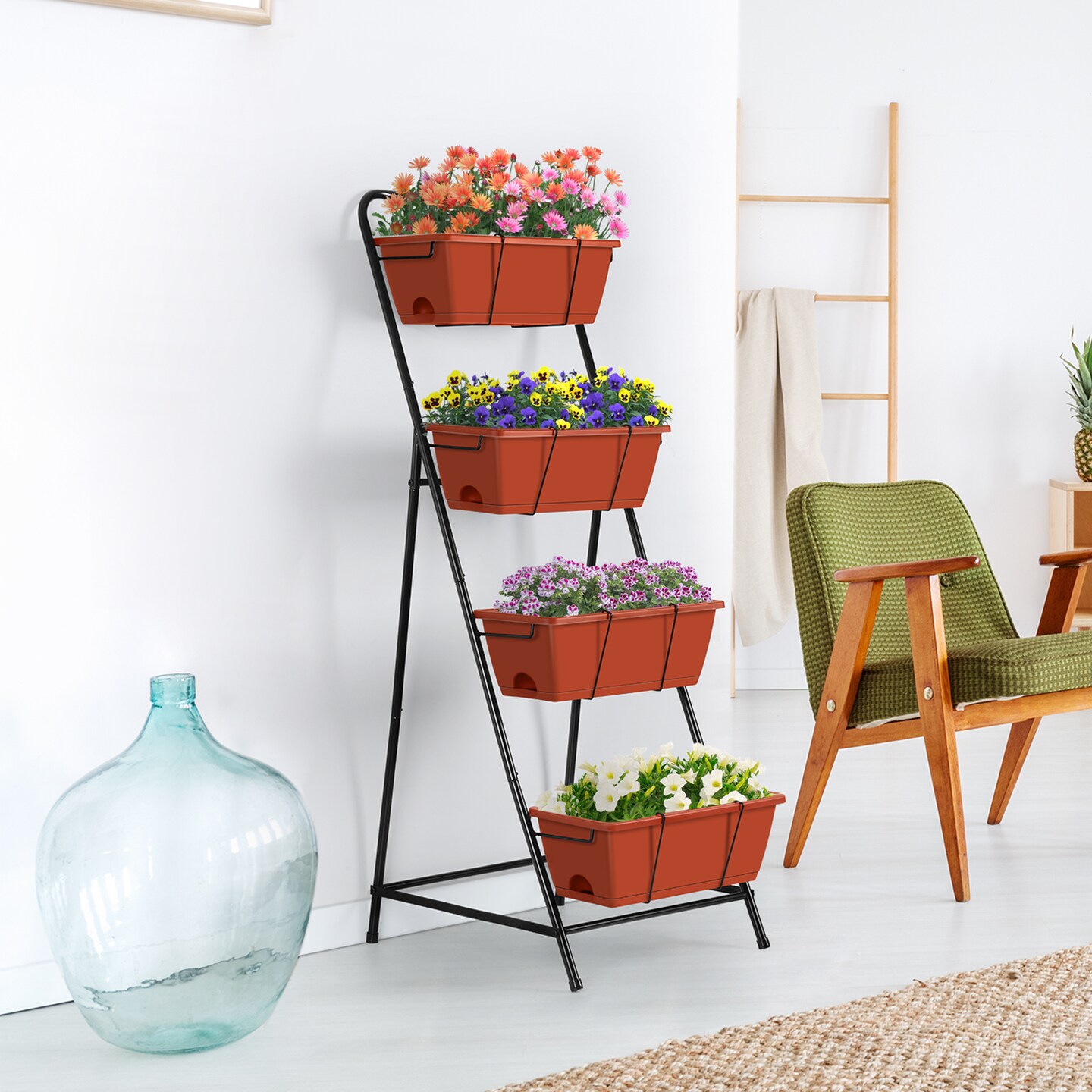 4 Tier Vertical Raised Garden Bed Planters for Outdoor Plants Herb Garden Planter with Drainage Holes Standing Garden Planters for Herbs Flowers Vegetables Plants