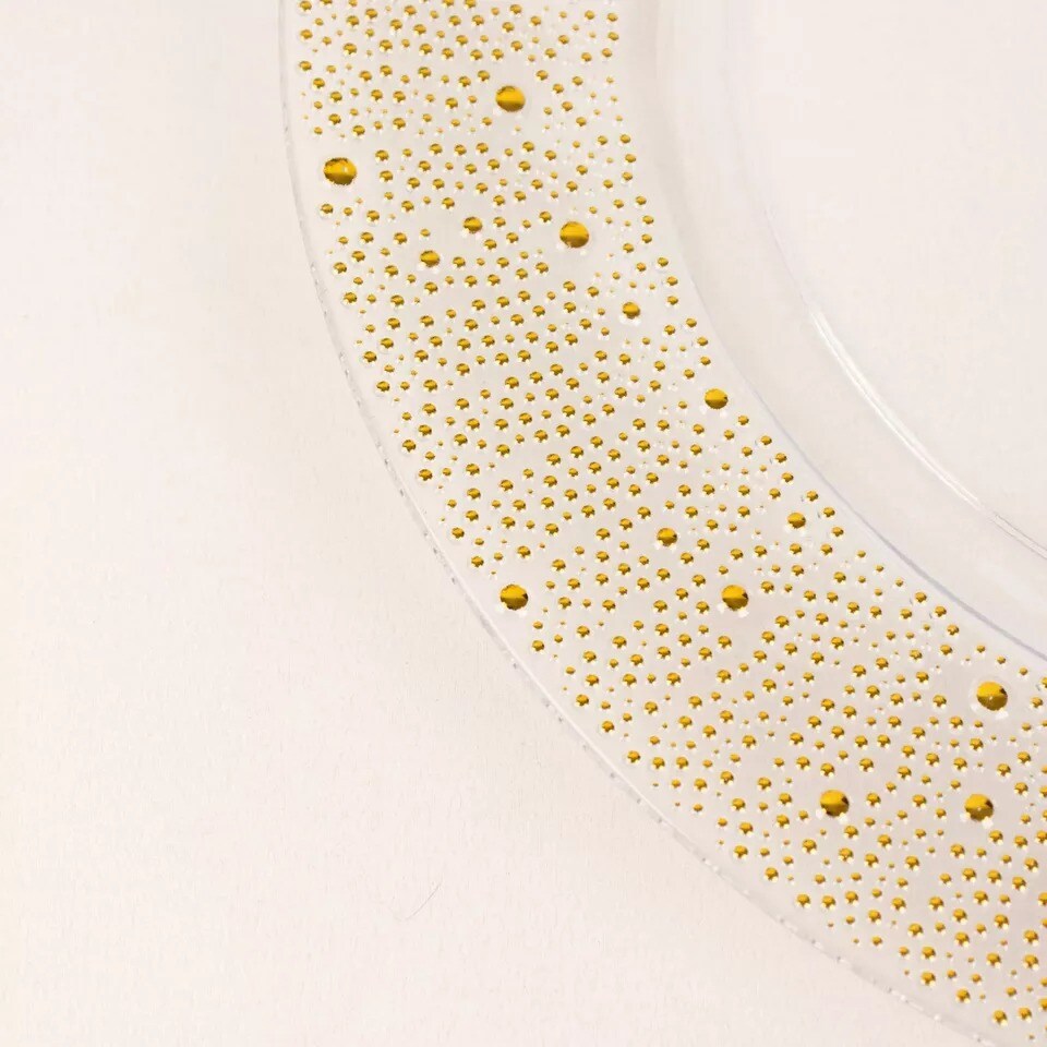 Clear Gold 6 Round 13" Plastic Charger Plates Pearl Beaded Rim Party Decorations