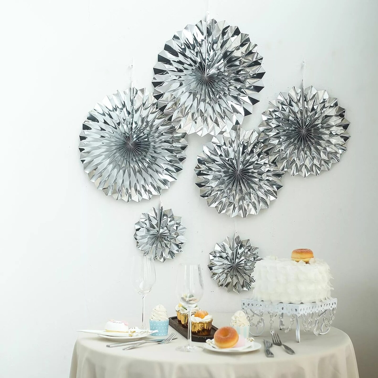 6 pcs Metallic Paper Fans Wall Backdrop Wedding Decorations Event Party Supplies