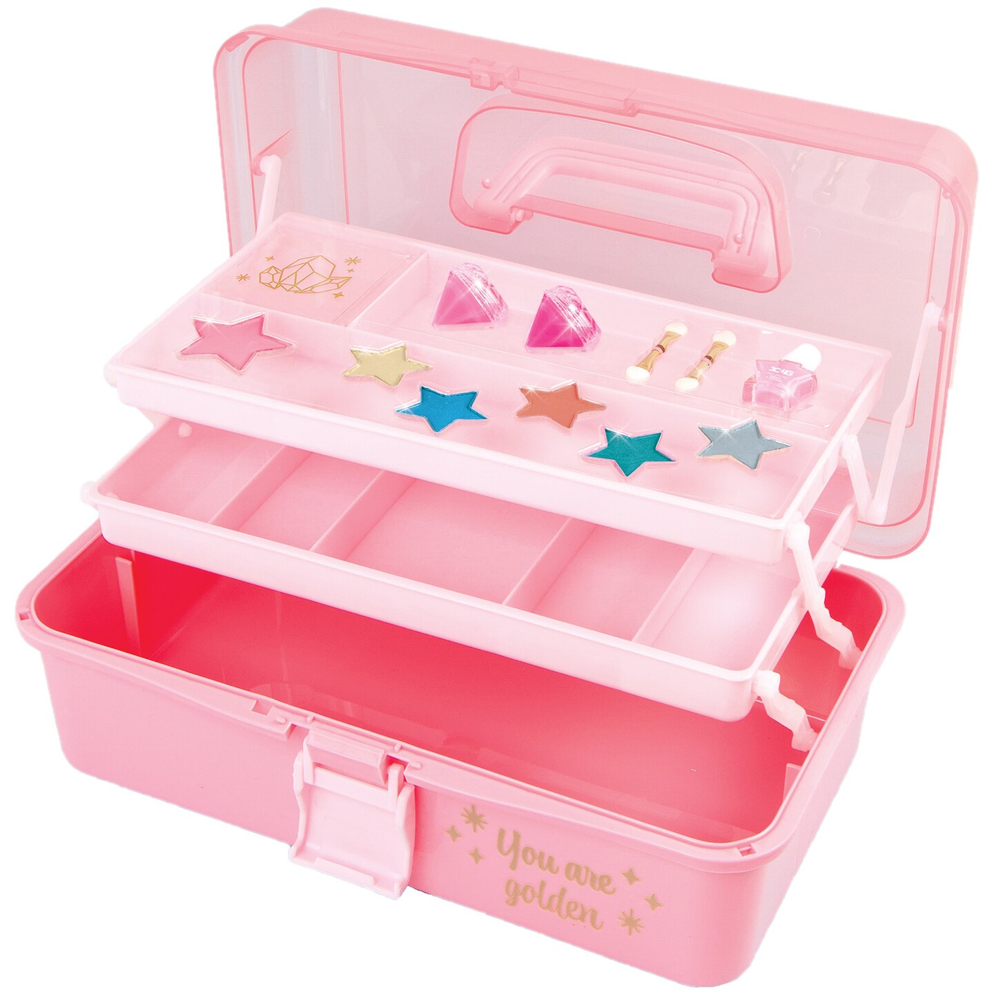 3C4G: Pink &#x26; Gold: Hard Case Makeup Storage Set - Pink You Are Golden - Make It Real, Tweens &#x26; Girls Makeup Kit, Includes Nail Polish, Blush, Lip Gloss &#x26; Eyeshadow, Three Cheers For Girls, Kids Ages 8+