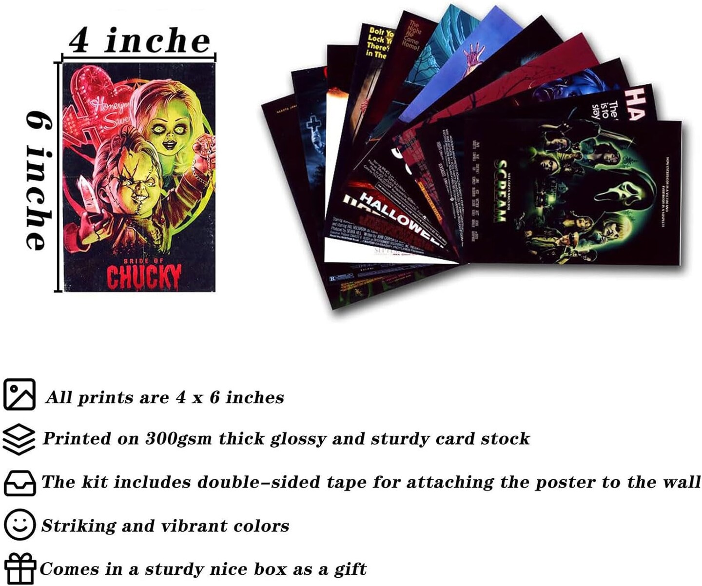 Vintage Classic Horror Movie Posters Wall Collage Kit,Creepy Scary Horror Movie Decor Aesthetic Pictures,Horror Decor for Home Bedroom Living Wall Decor,4×6 Inches