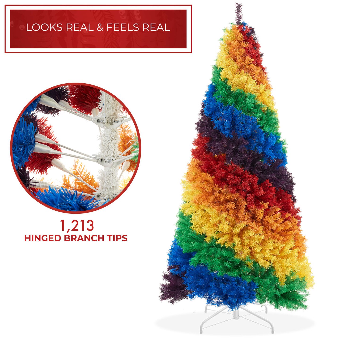 Casafield 7FT Artificial Colorful Rainbow Fir Holiday Christmas Tree&#xA0;with Sturdy Metal Stand