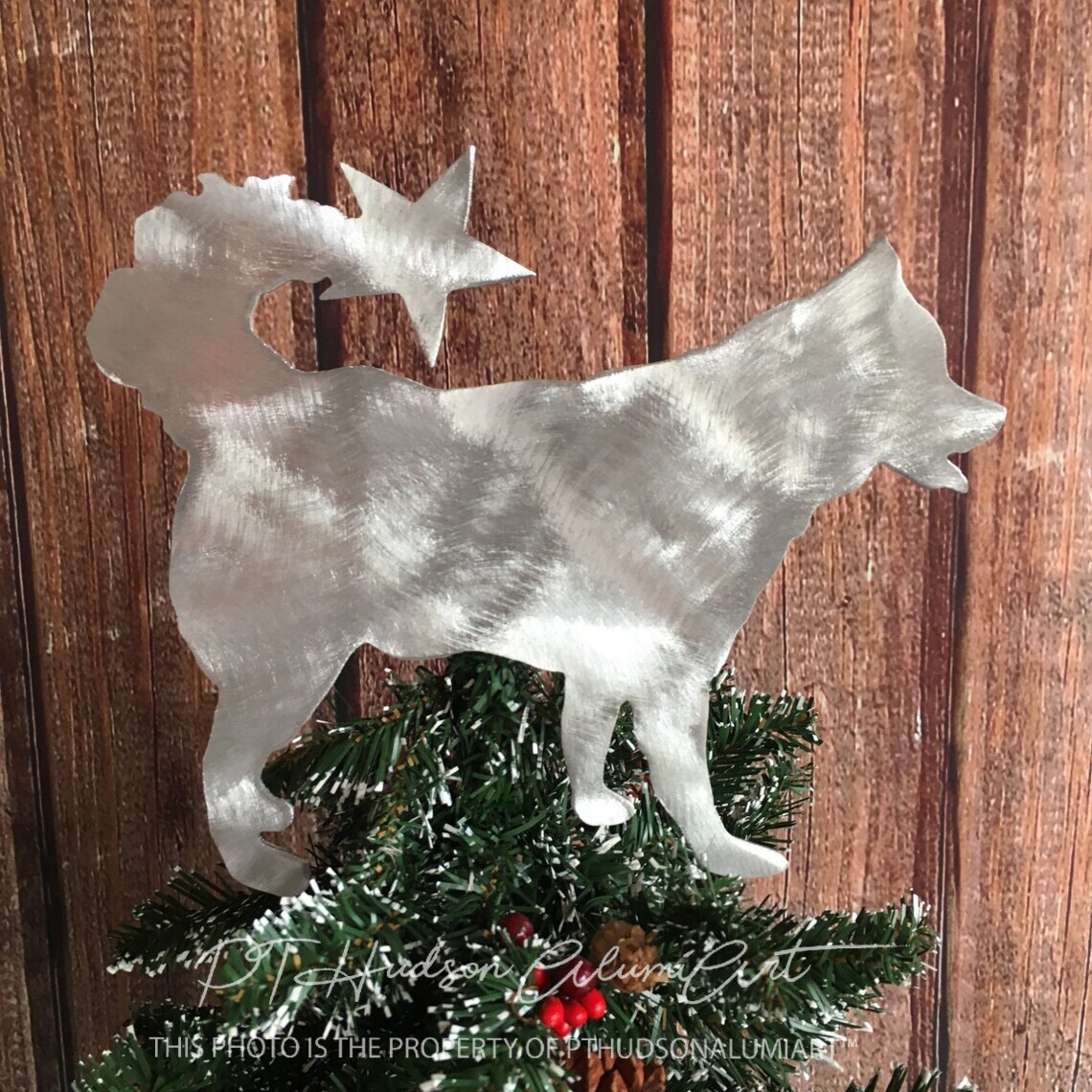 Siberian Husky, Dog, Christmas Tree Topper, Holiday Decoration, Wall Art, Wreath Decor, Plant Stake, Pet Memorial, Metal
