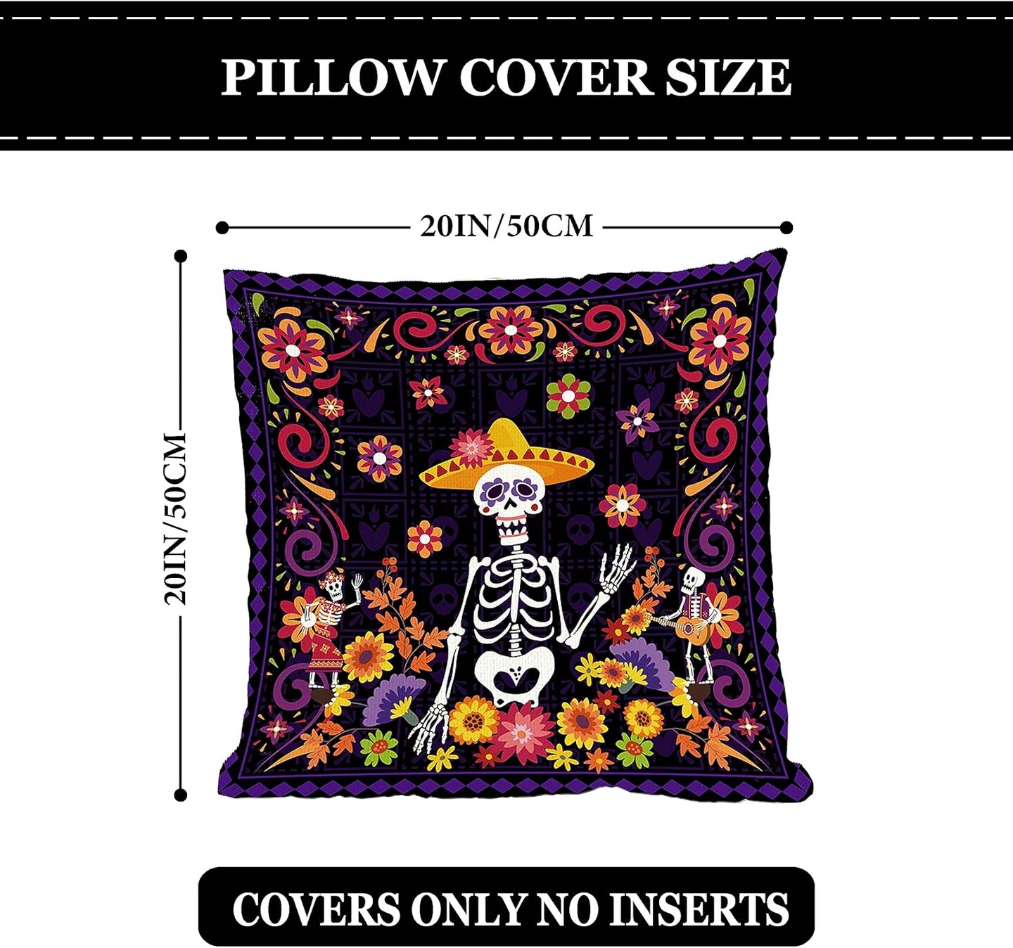 Day of The Dead Pillow Covers Dia De Los Muertos Sugar Skull Flower Throw Pillow Covers 18x18 Set of 4 Day of The Dead Deocr Pillow Case
