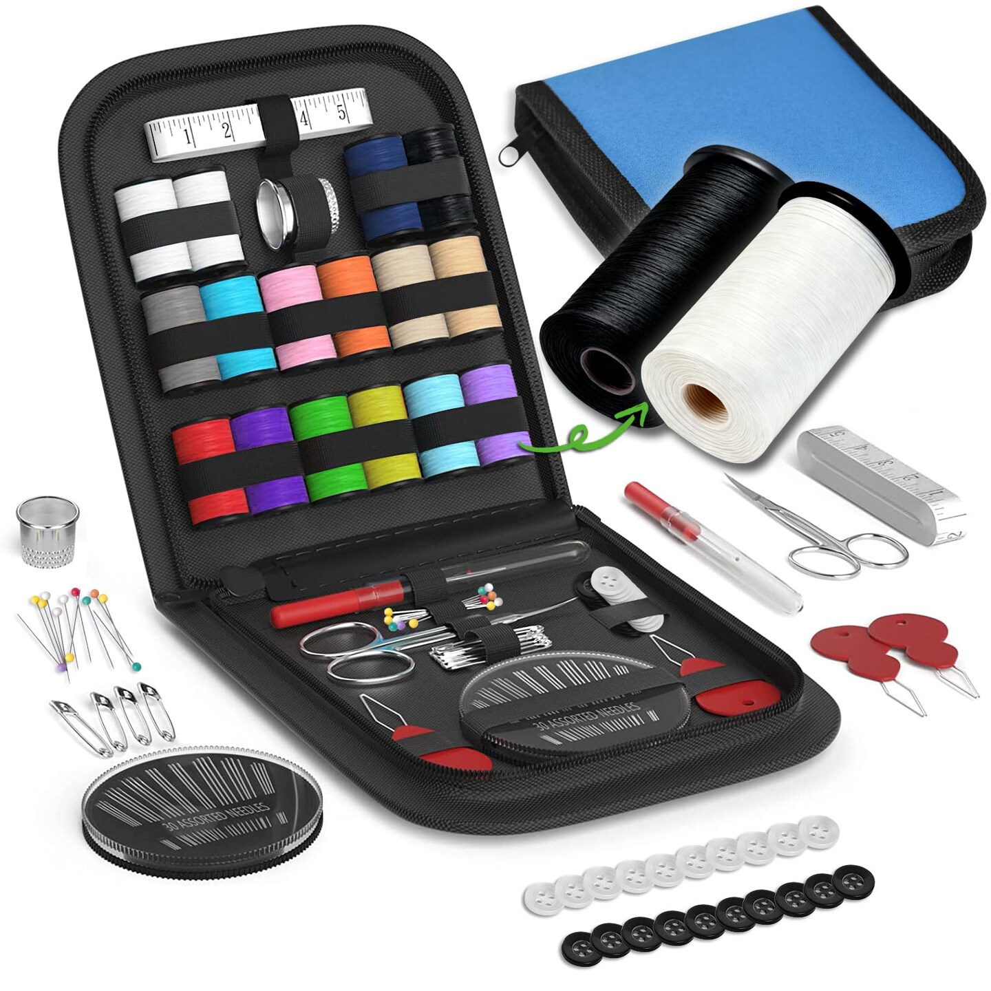 Sewing Kit Gifts for Grandma, Mom, Friend, Traveler, Adults, Beginner, Emergency,Sewing Supplies Accessories with Scissors,Sewing Needles Thimble, Thread,Tape Measure etc (Dark Turquoise, S)