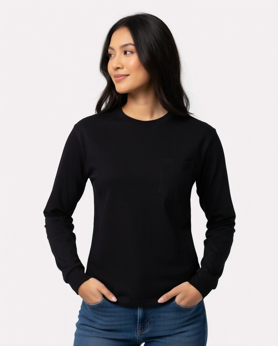 Gildan Ultra Cotton Crewneck Long Sleeve Pocket T-Shirt For Workwear and Custom Printing
