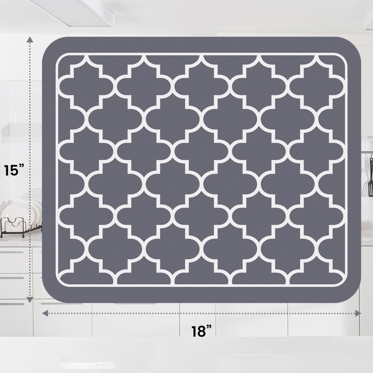 Dish Drying Mat Super Absorbent Drying Mat Large Dish Drying Mats for Kitchen Counter Easy Clean Dish Mat Kitchen Drying Mat15"x 18" Stylish Grey