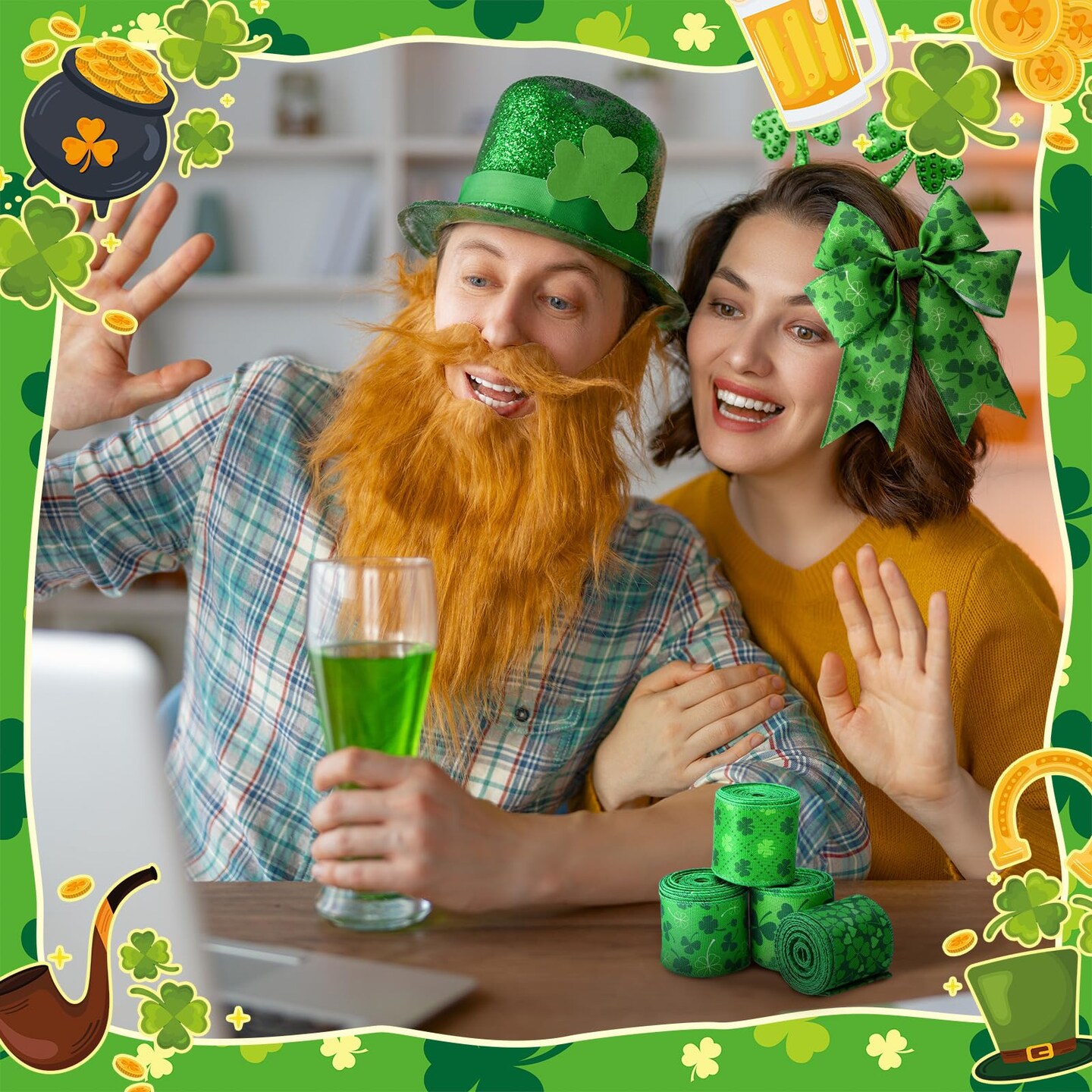 12 Rolls St Patrick's Day Wired Edge Ribbon for Wreaths 2 Inch x 60 Yards St Patrick's Day Shamrock Print Grosgrain Ribbon for Gift Wrapping Hair Bow Sewing Wreath Party Supplies 12 Styles