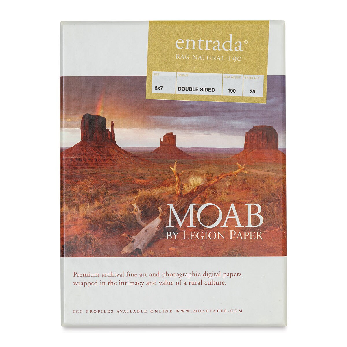 Legion Moab Entrada Digital Rag Paper - 5" x 7", Natural, 190 gsm, Pkg of 25