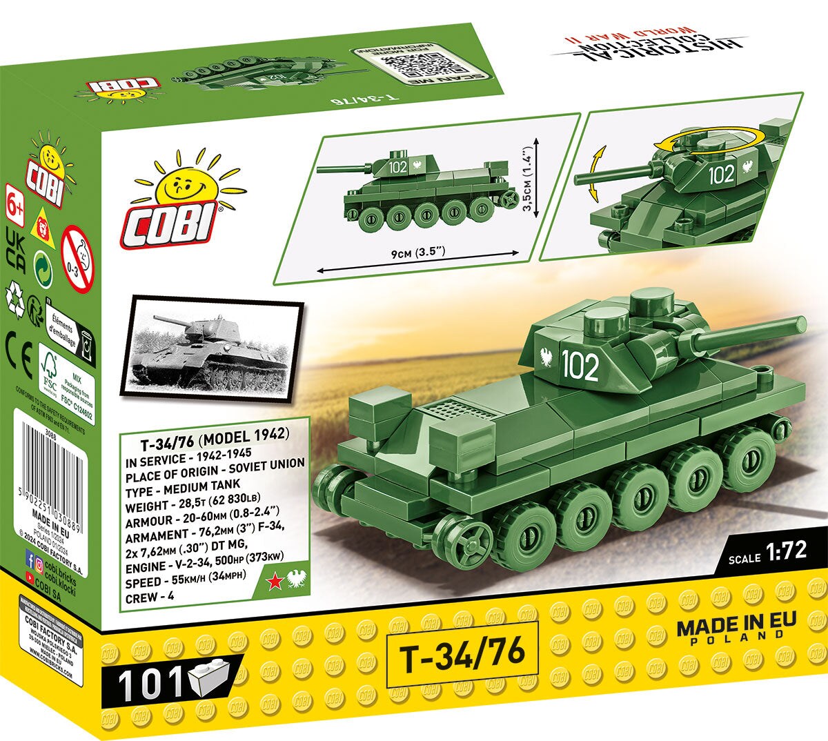COBI Historical Collection WWII T-34/76 1:72 Scale Tank