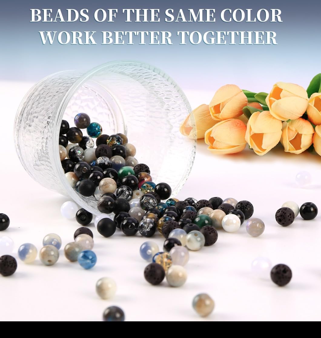 Glass Beads for Jewelry Making, 18 Colors Glass Beads for Bracelets Making kit Including 2-8mm Bead spacers/Lava Beads/Stone Rock DIY Jewelry Making Supplies for Adults (Thanksgiving, Christmas)
