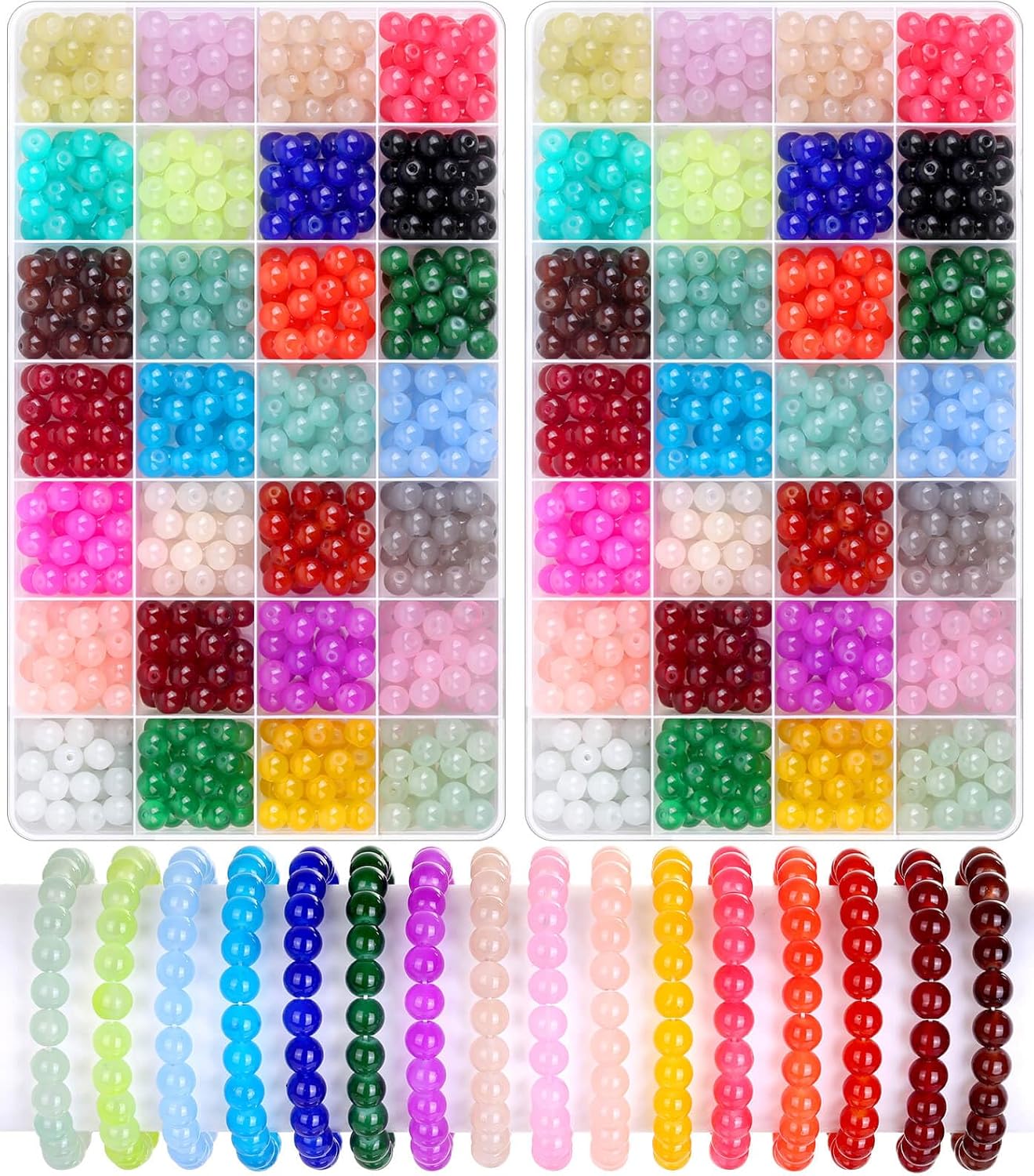 1400PCS Glass Beads for Jewelry Making, 28 Colors 8mm Crystal Beads Bracelets Making Kit, 2 Box Round Beads Suitable for Beginners