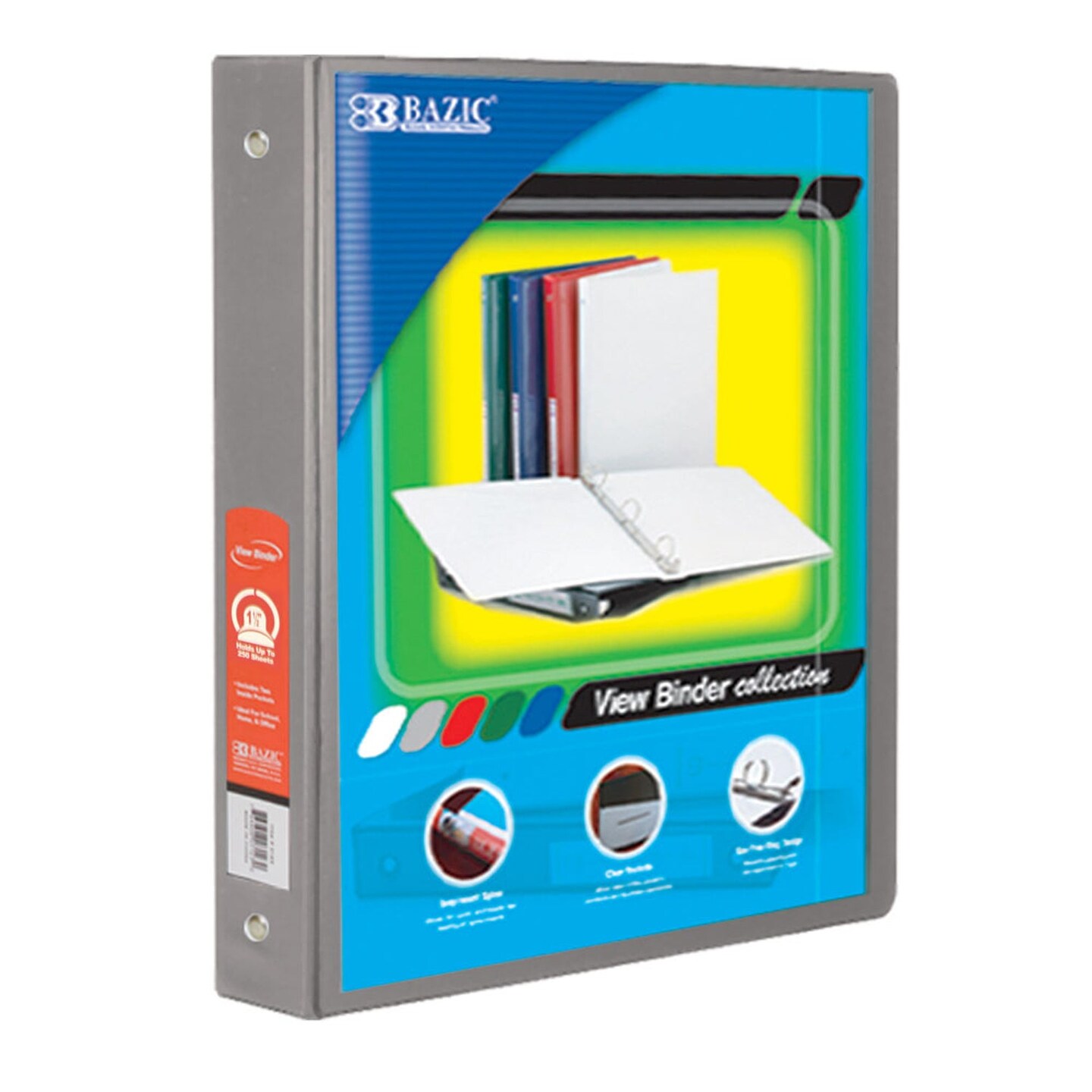 3-Ring View Binder with 2 Pockets, 1.5&#x22;, Gray