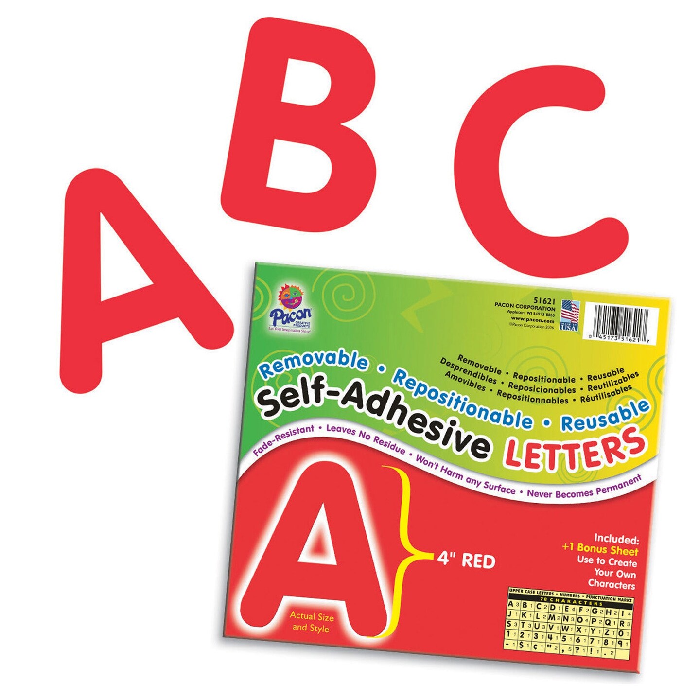 Self-Adhesive Letters, Red, Puffy Font, 4&#x22;, 78 Characters