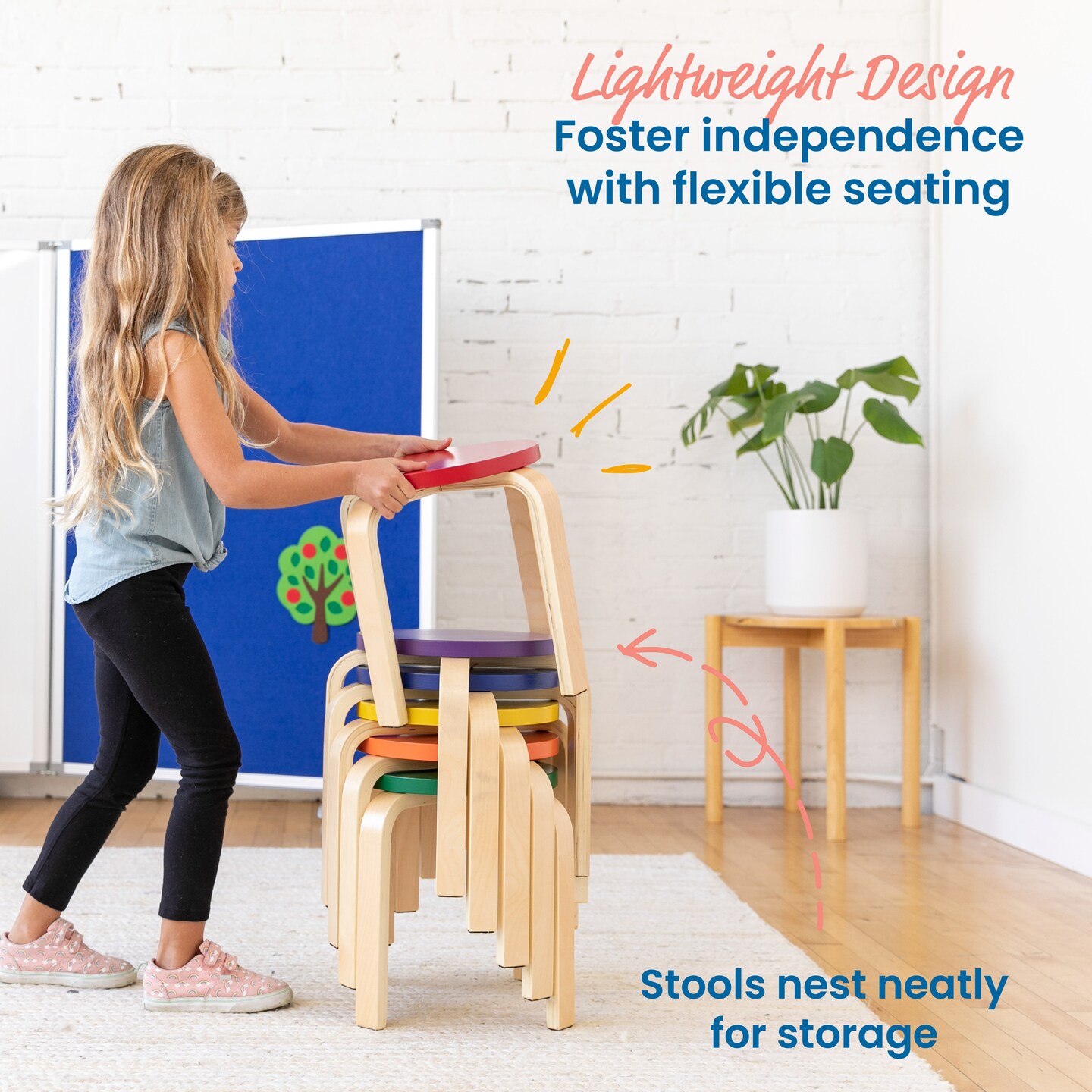 Bentwood Stackable Stools, Classroom Furniture, 6-Piece