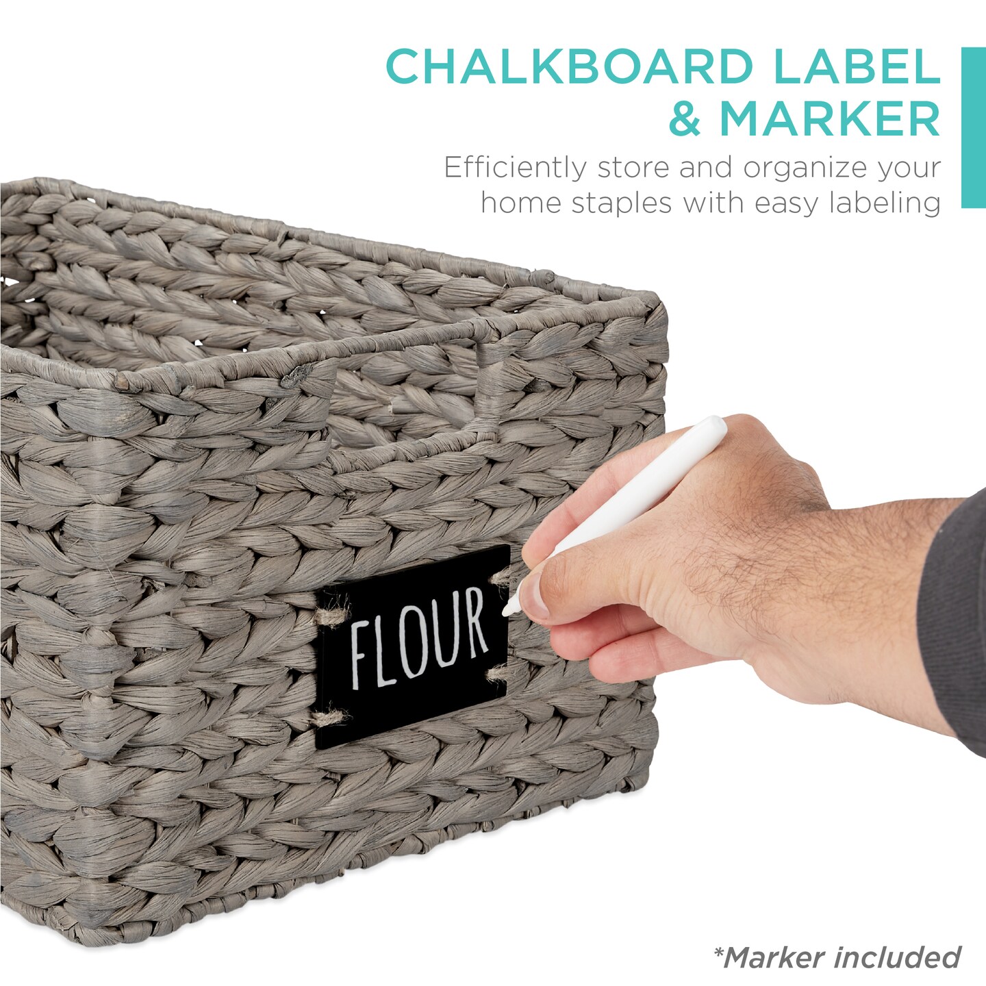 Best Choice Products Set of 2 16in Woven Water Hyacinth Pantry Baskets w/ Chalkboard Label, Chalk Marker