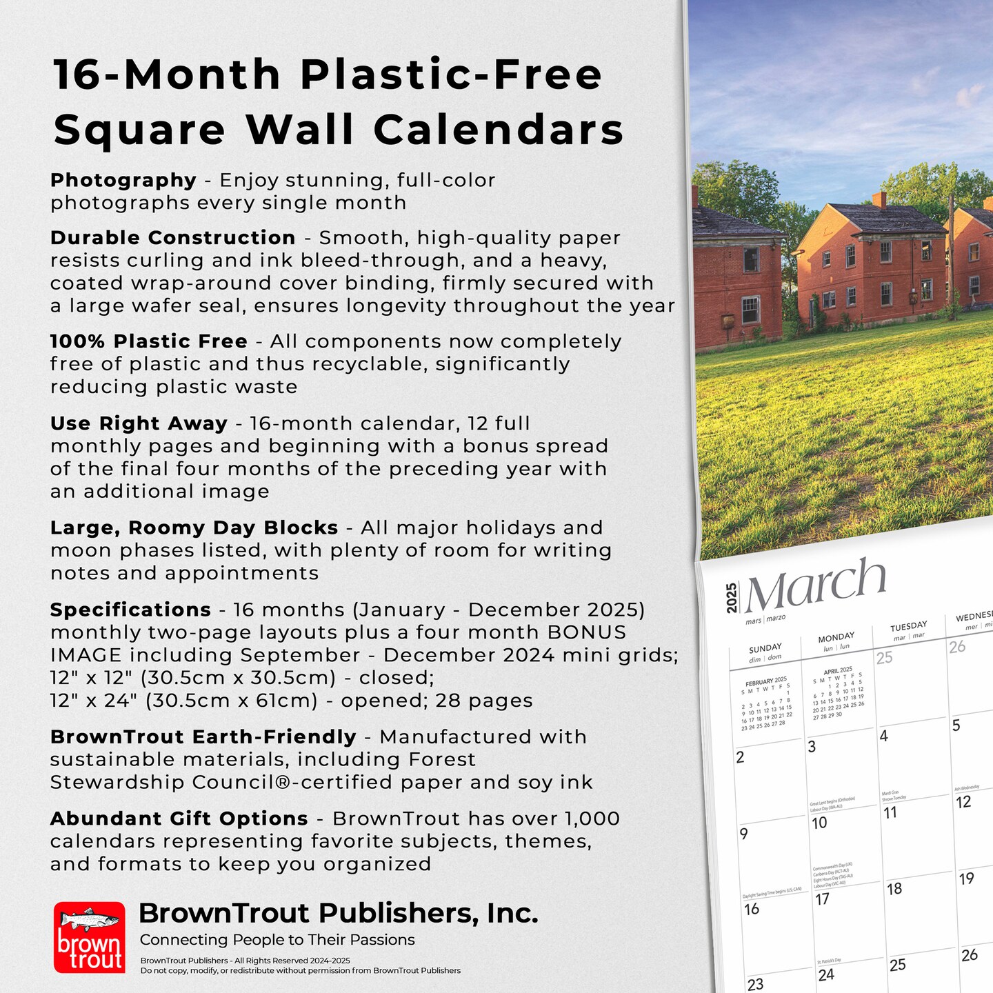 Show Me State | Missouri Places | 2025 12 x 24 Inch Monthly Square Wall Calendar | Plastic-Free | BrownTrout | USA United States of America Midwest State Nature