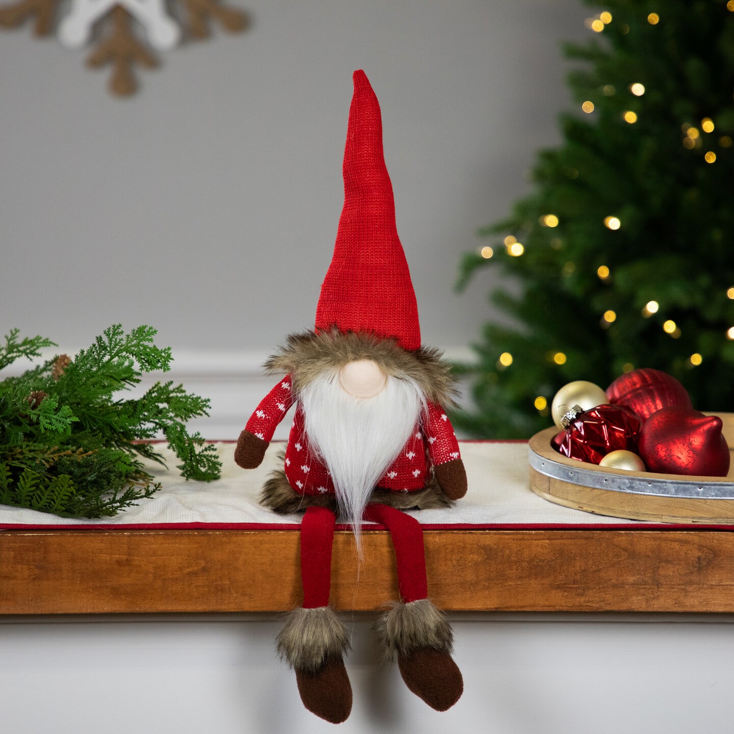 Northlight Sitting Plush Gnome with Dangling Legs Christmas Figure - 22&#x22; - Red