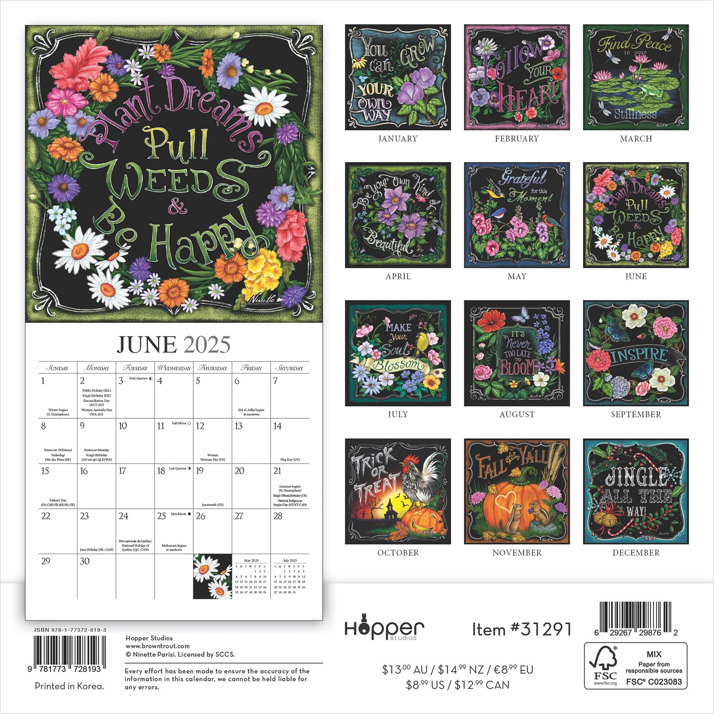 You Can Grow Your Own Way | 2025 7 x 14 Inch Monthly Mini Wall Calendar | Featuring the Artwork of Ninette Parisi | Hopper Studios | Artworks Painters Paintings Illustration