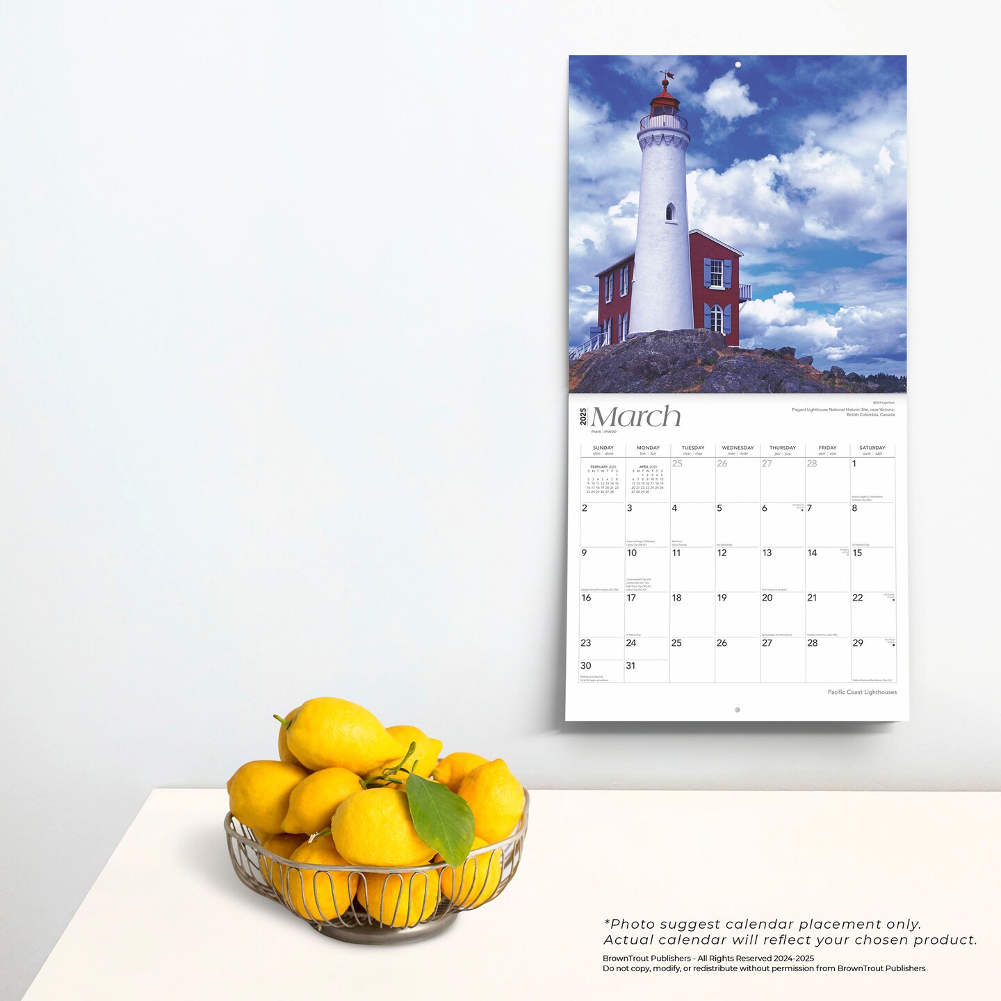 Pacific Coast Lighthouses | 2025 12 x 24 Inch Monthly Square Wall Calendar | Plastic-Free | BrownTrout | USA United States of America West Coast Scenic Nature