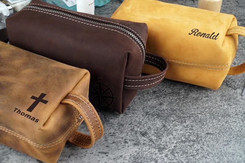 Custom Baseball Bags, Personalized Dopp Kit, Leather Toiletry Bags for Men, Dad Gift, Graduation Gift, Christmas Handmade Leather Bag Men - image7