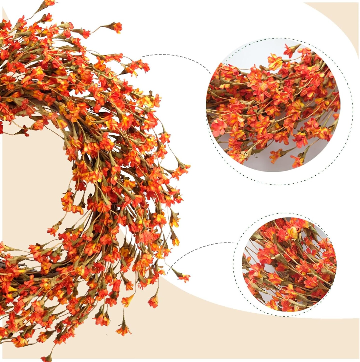 Fall Forsythia Wreath (20&#x22;) Artificial Wreath for Front Door Hanging Wall Decoration Fall Harvest Thanksgiving Home Decor (Orange).