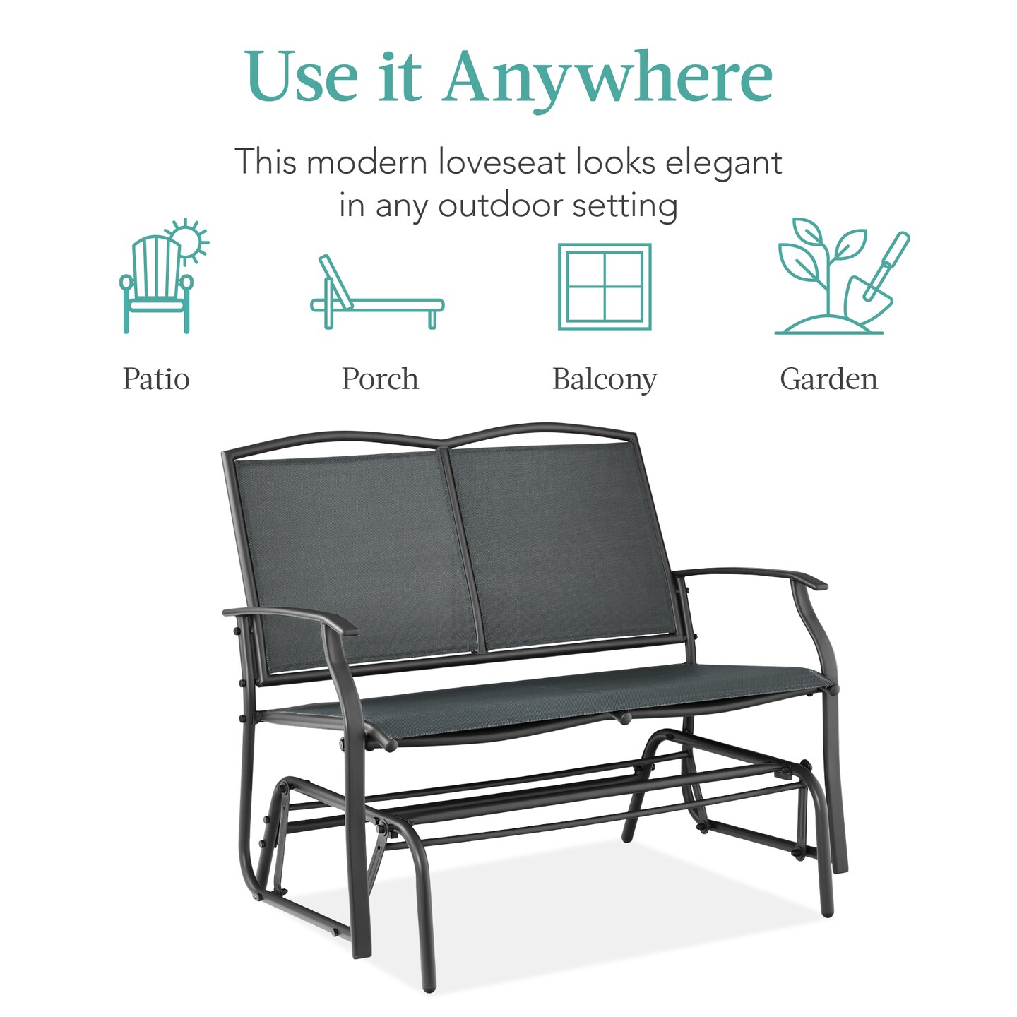 Best Choice Products 2-Person Outdoor Swing Glider, Steel Patio Loveseat, Bench Rocker w/ Armrests