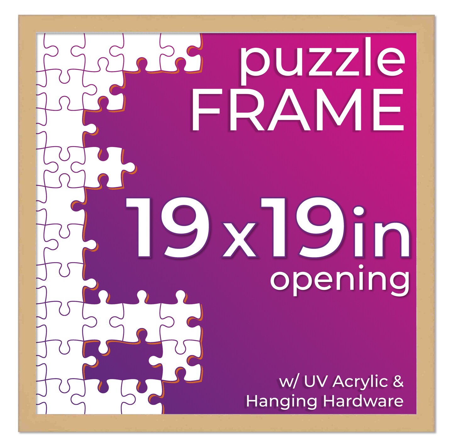 Natural Wood Puzzle Frame Kit with Glue Sheets, Backing, UV Acrylic - Available in 20 Popular Sizes